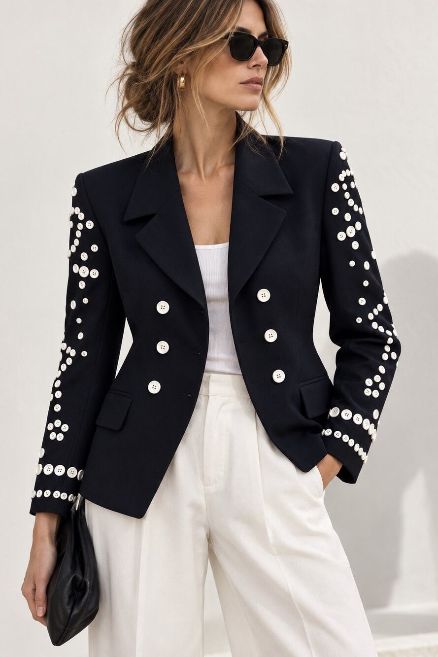 Vintage 90s Escada Margaretha Ley Black Blazer Buttons Wool Jacket 36 Couture 4